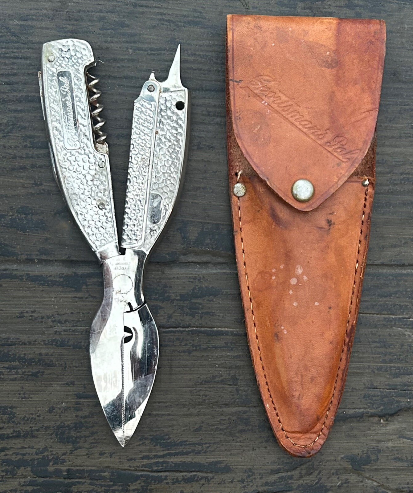 VTG Fyrco Sportsmans Pal Solingen Germany Multi Tool Pliers w/ Leather Sheath