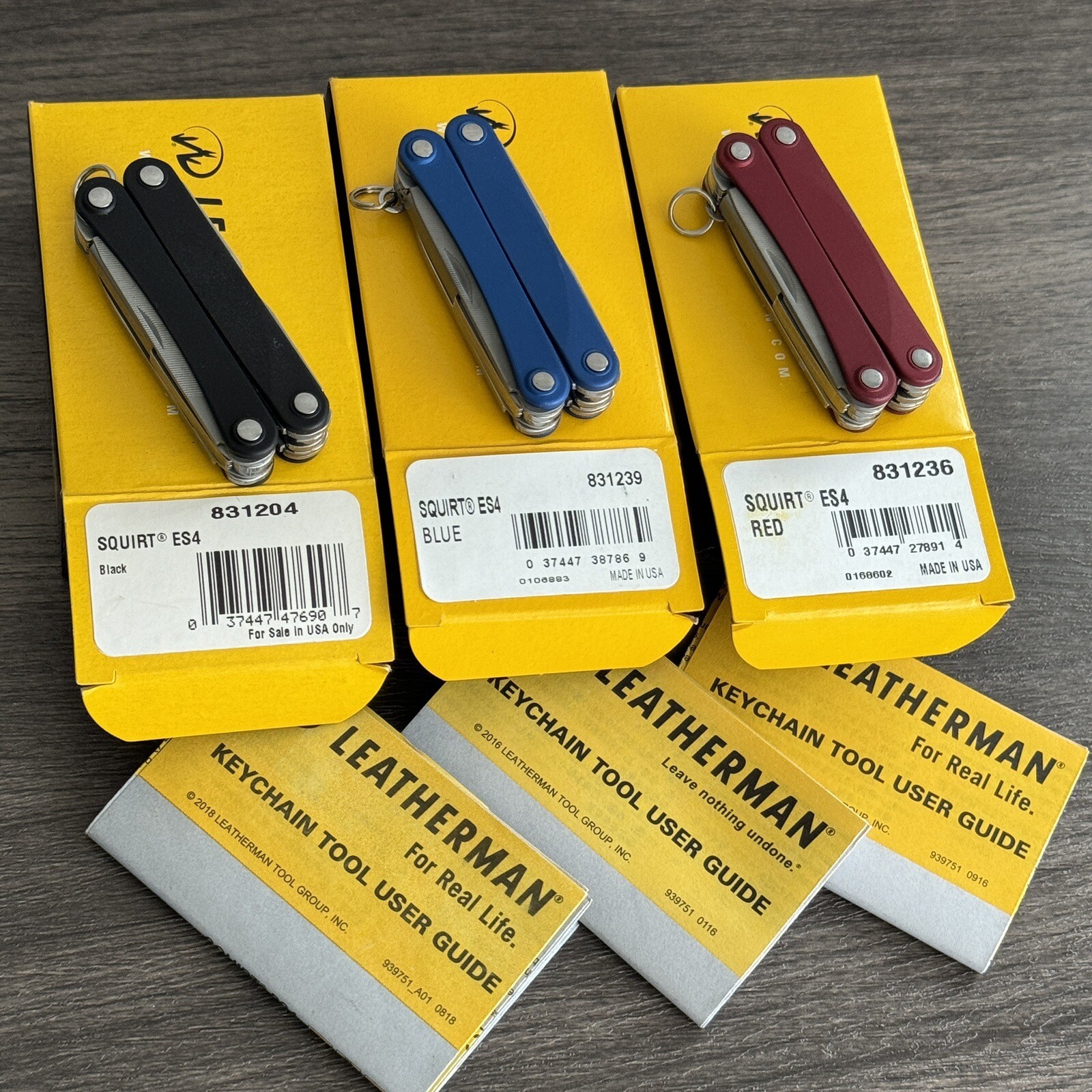 Bundle of 3: Leatherman Squirt ES4 Blue, Squirt ES4 Red, Squirt ES4 Black