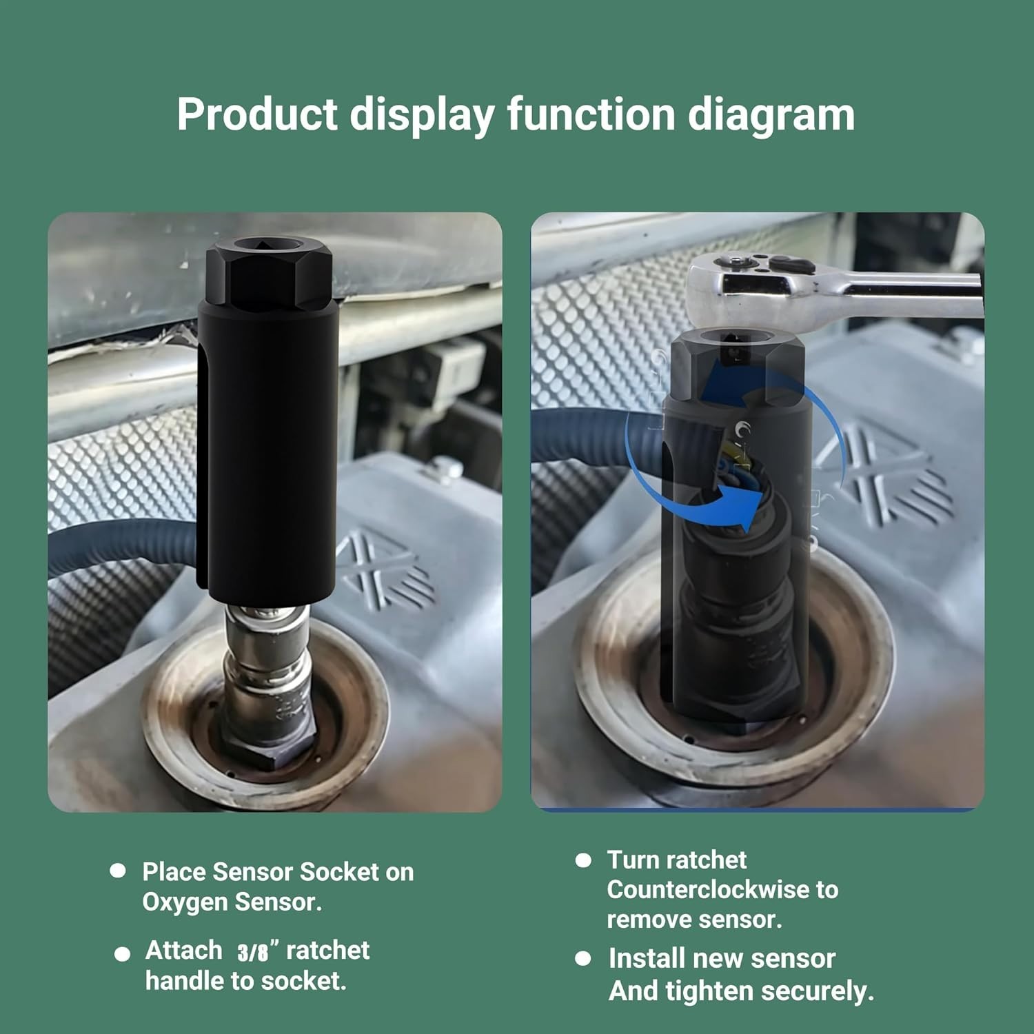 Oxygen Sensor Socket with Side Wire Cutout 3/8” Inch Drive x 7/8” 22mm fits A…