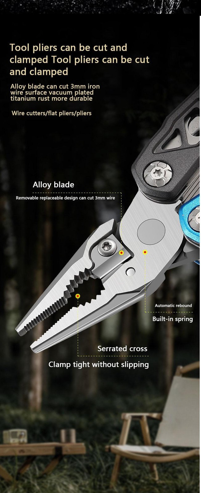 Outdoor Multifunction Hammer Pliers Knife Camping Emergency Survival Tool