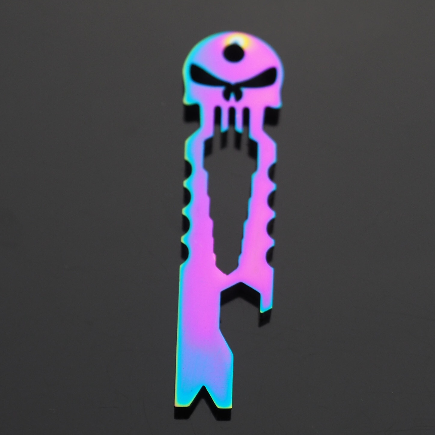 Skull Keychain Crowbar Hex Wrench Carabiner Clip Opener EDC – Neon & Black