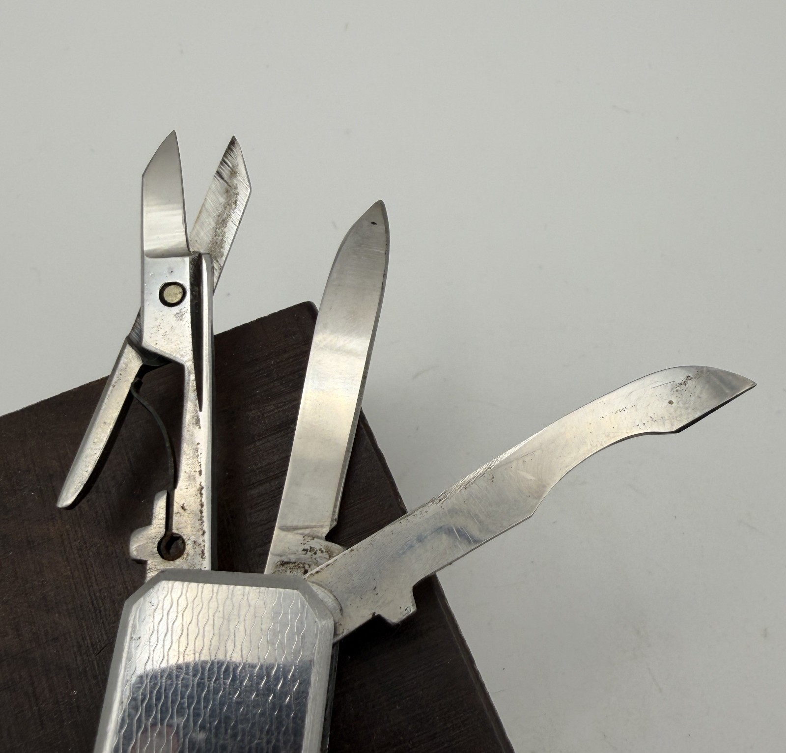 Vintage Japanese Stainless Steel Multi-Tool Grooming Kit Engine Turned Guilloche