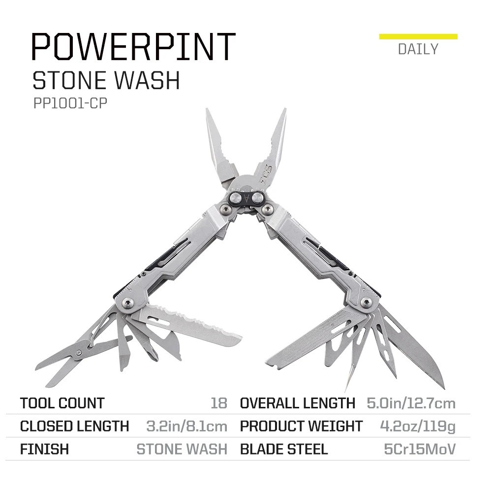 SOG PowerPint 18-in-1 Tactical Multi-Tool Pocket Knife Scissors Screw Pliers