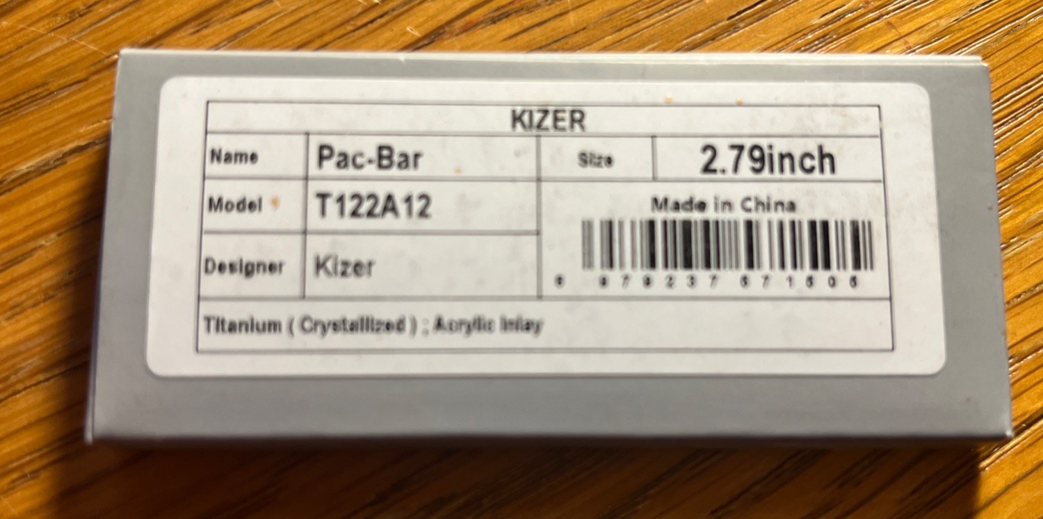 Kizer Pac-Bar Pry Tool Crystallized Titanium 2.79” T122A16 Acrylic Inlay NEW EDC