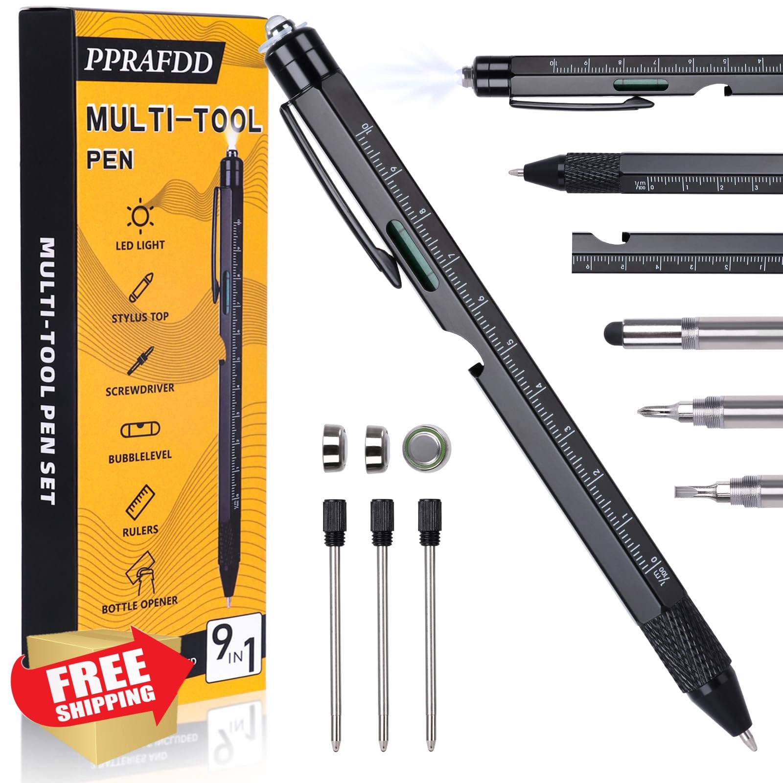 PPRAFDD Black 9-in-1 Multitool Pen