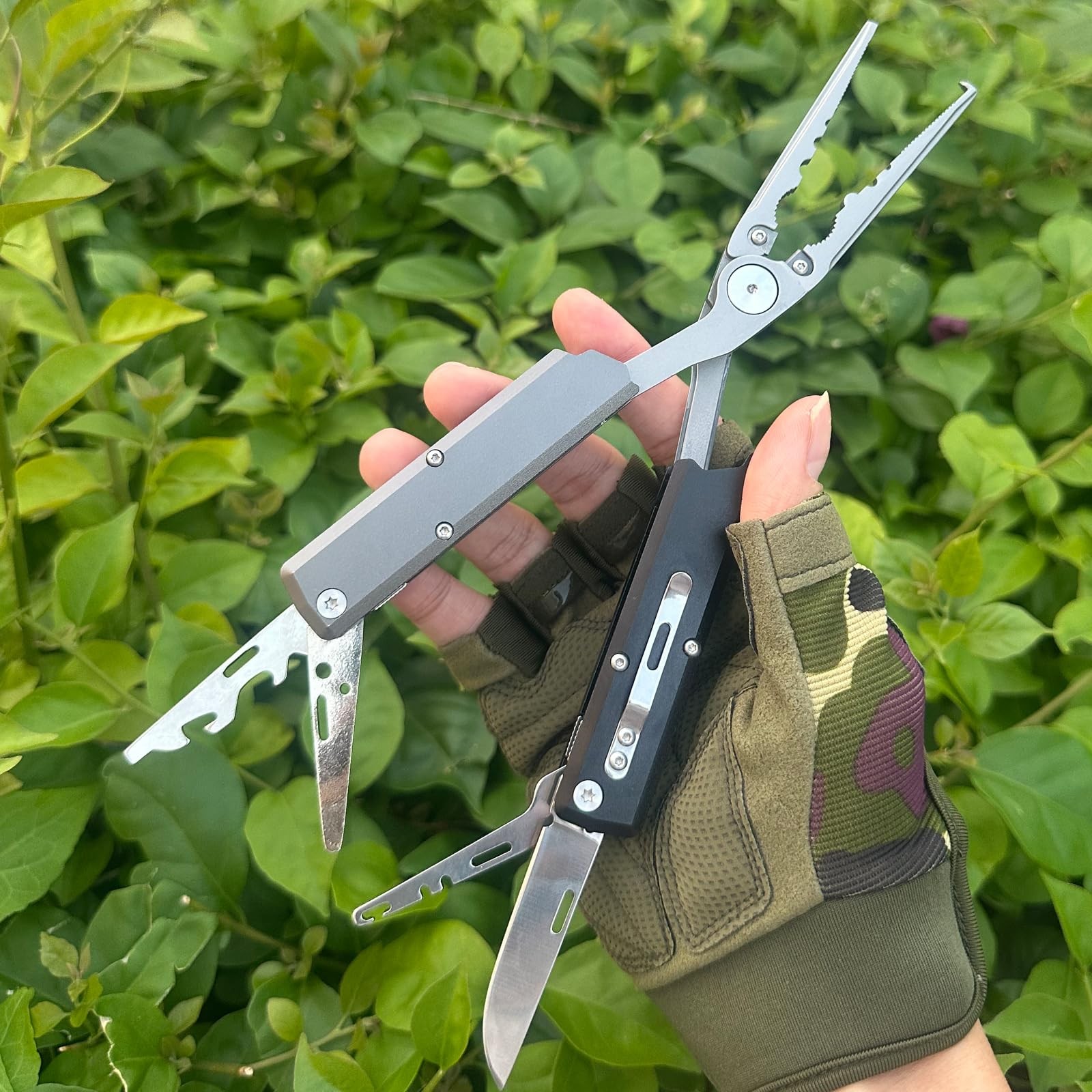 12-IN-1 Fishing Multitool, Titanium Coated Saltwater Fishing Pliers