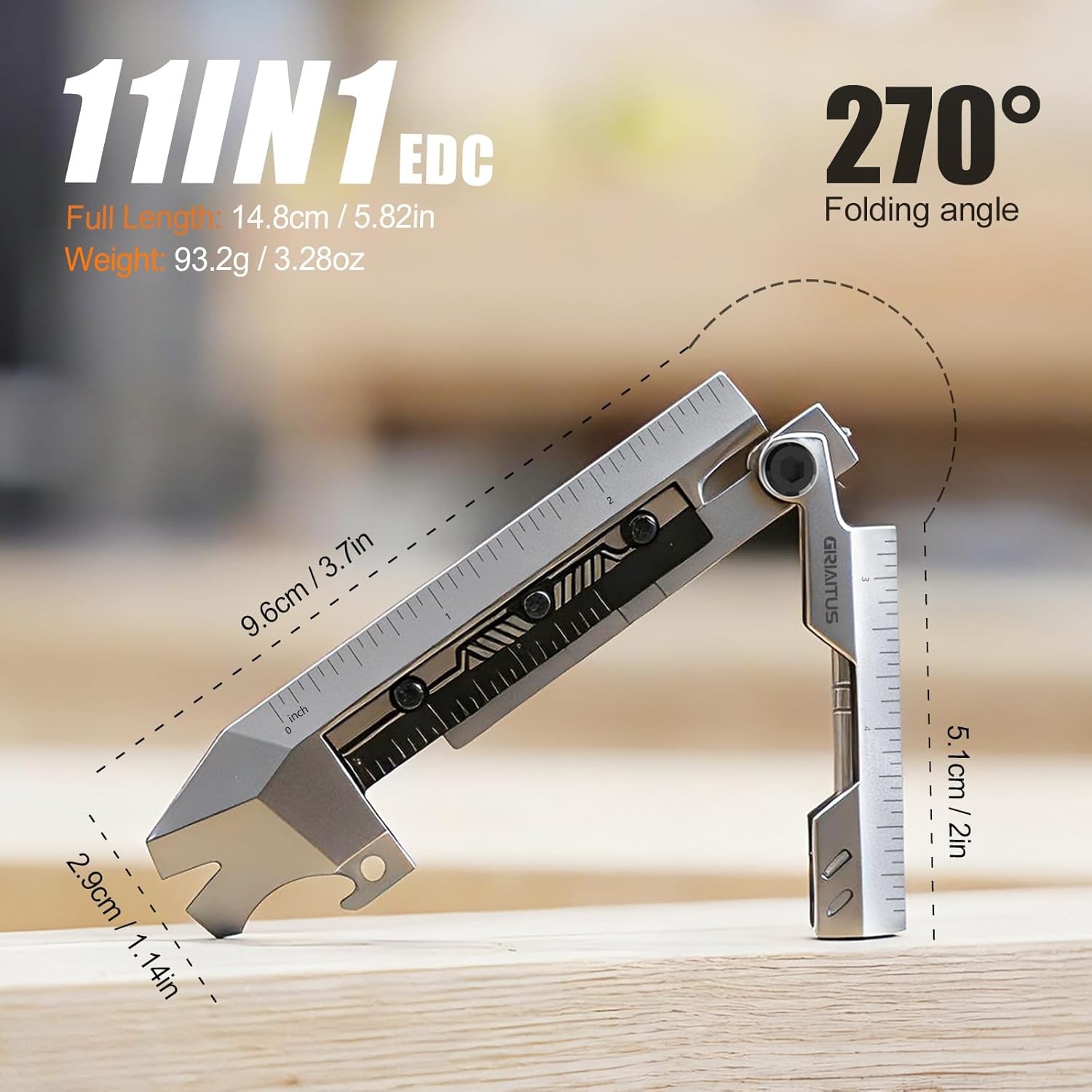 GIRIAITUS EDC pry bar with folding ruler, 11-in-1 bottle opener and nail puller