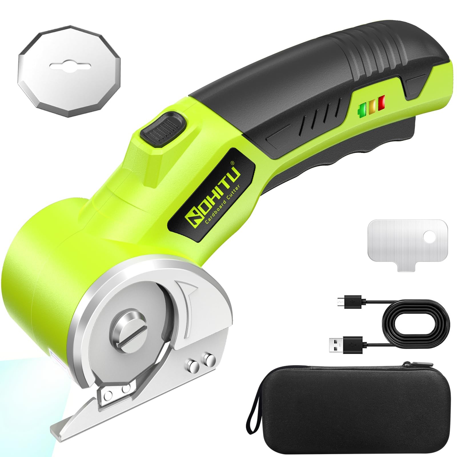 Cordless Electric Scissors: 4V Rechargeable Rotary Cardboard Cutter, Green