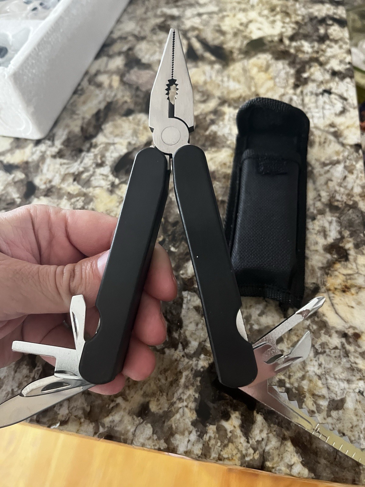 Pre-owned Never Used Hand Multi-Tool with Case Belt Loop Black Handle Nylon Case