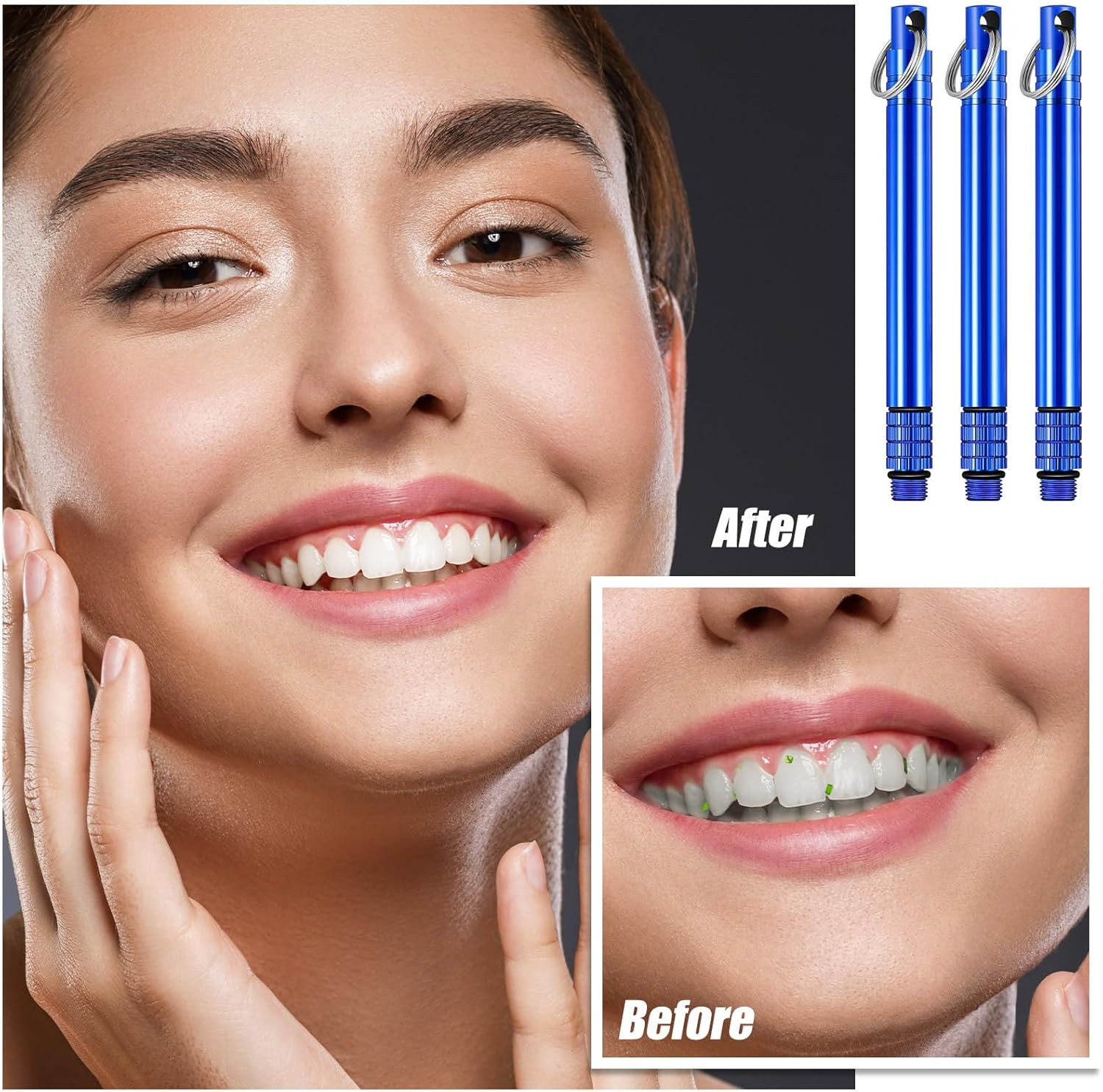 Metal Titanium Toothpicks, 8Pcs Blue Reusable Keychain Telescopic Toothpick