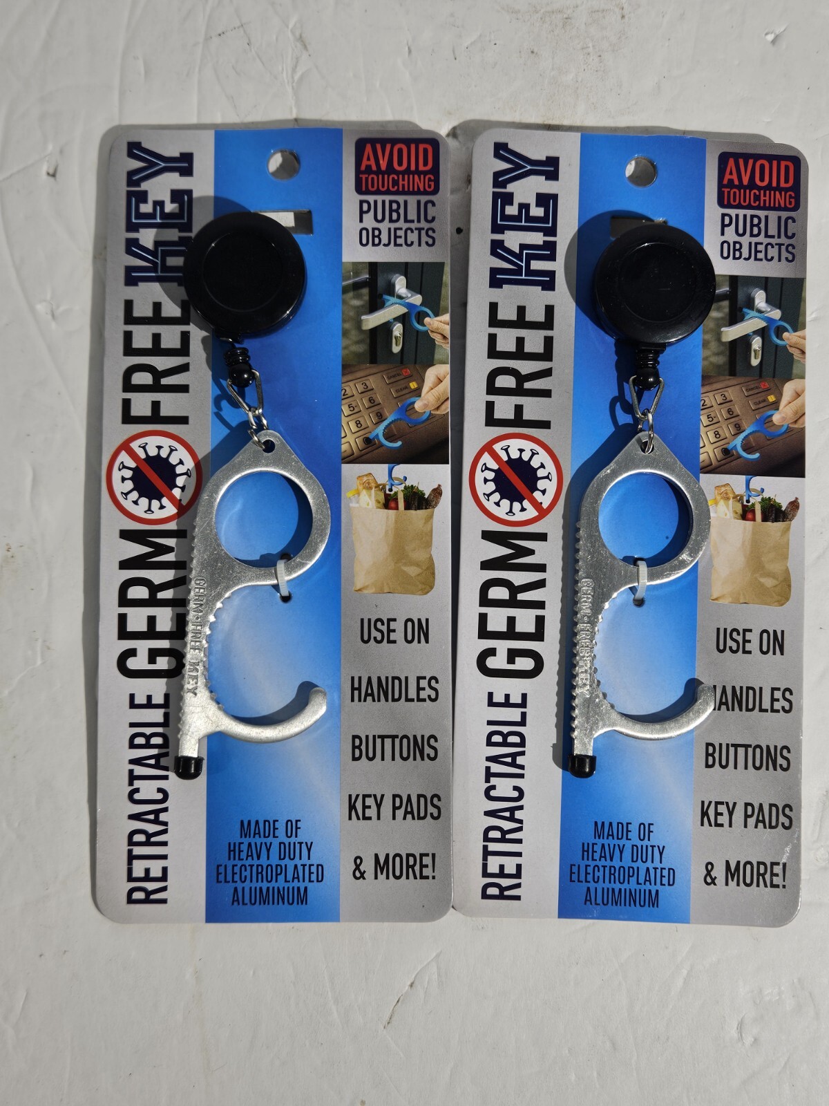 2Pack of SILVER Retractable ALUMINUM Keychain Muti Tool Germ Free KEY MULTI TOOL