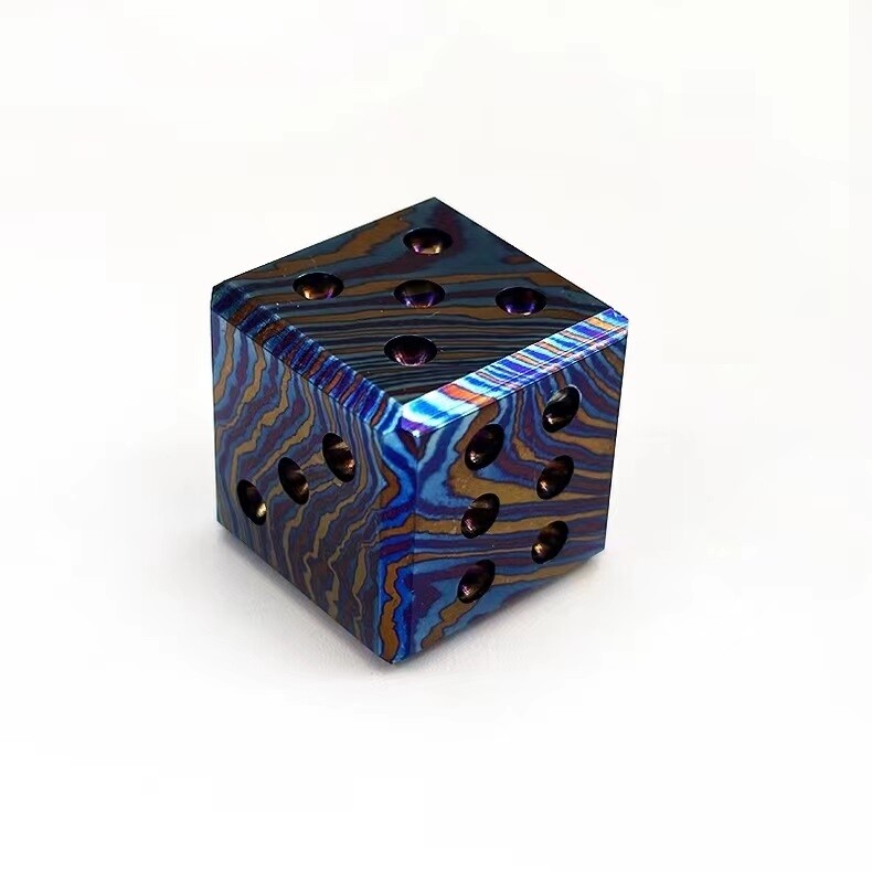 Solid Titanium Damascus Dice Whiskey Chilling Stone Metal Ice Cube EDC Toy Gift