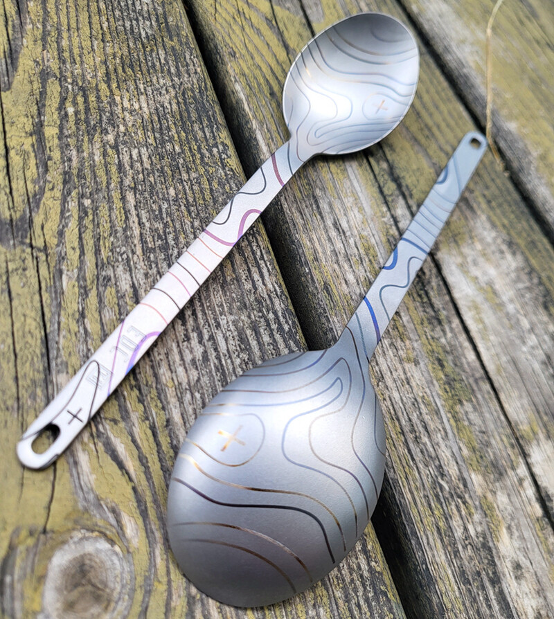 Colored Titanium Fork Spoon Outdoor Camping Soup Spoon Tableware Map Pattern