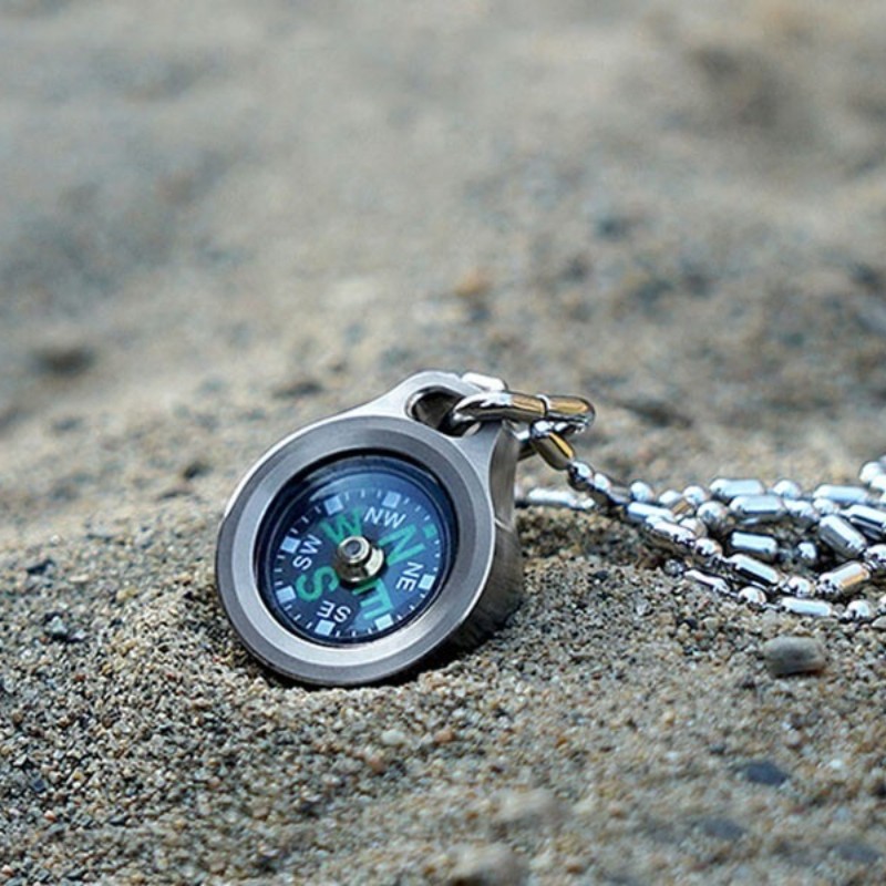Mini Titanium Keychain Compass for Outdoor Camping Travel EDC Necklace Pendant
