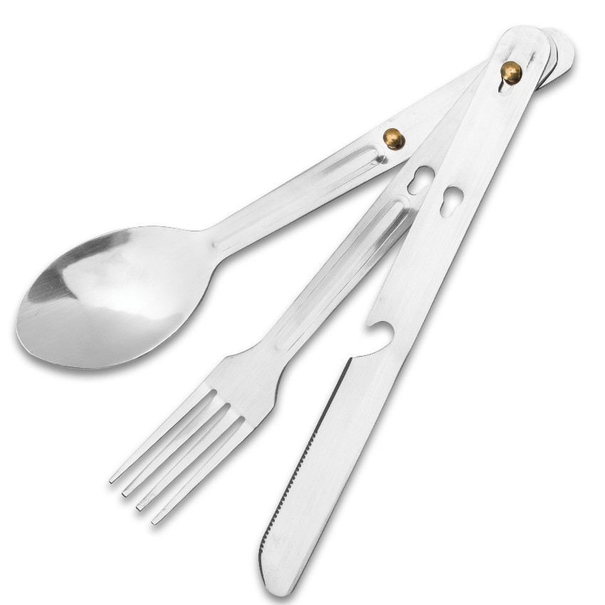 TRAIL BLAZER 3pc CAMPING UTENSIL SET KNIFE FORK SPOON W/ CLEAR PLASTIC POUCH NEW