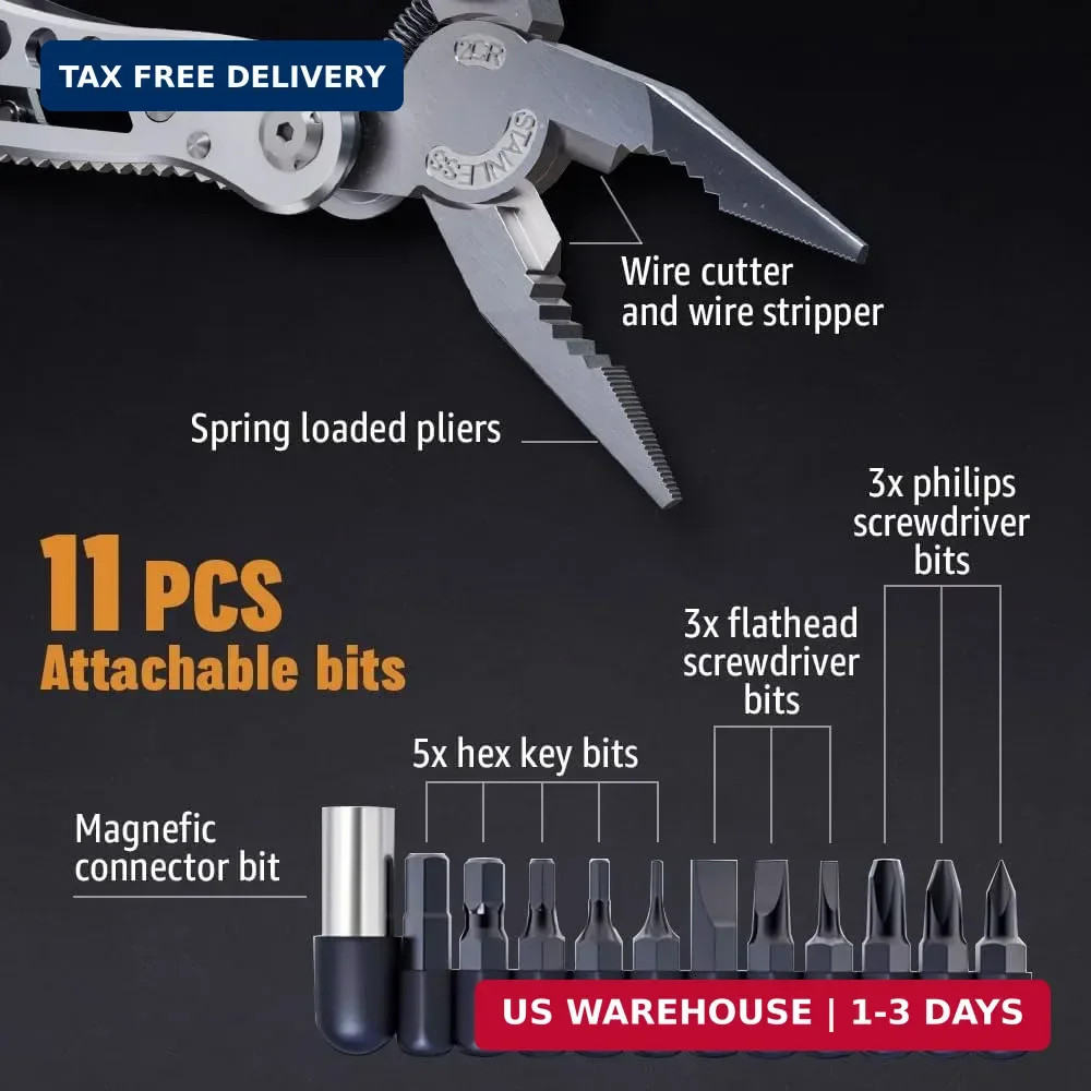 24-in-1 Multitool with Knife, Pliers & 11 Bits Sharp Stainless Steel – Multi Too