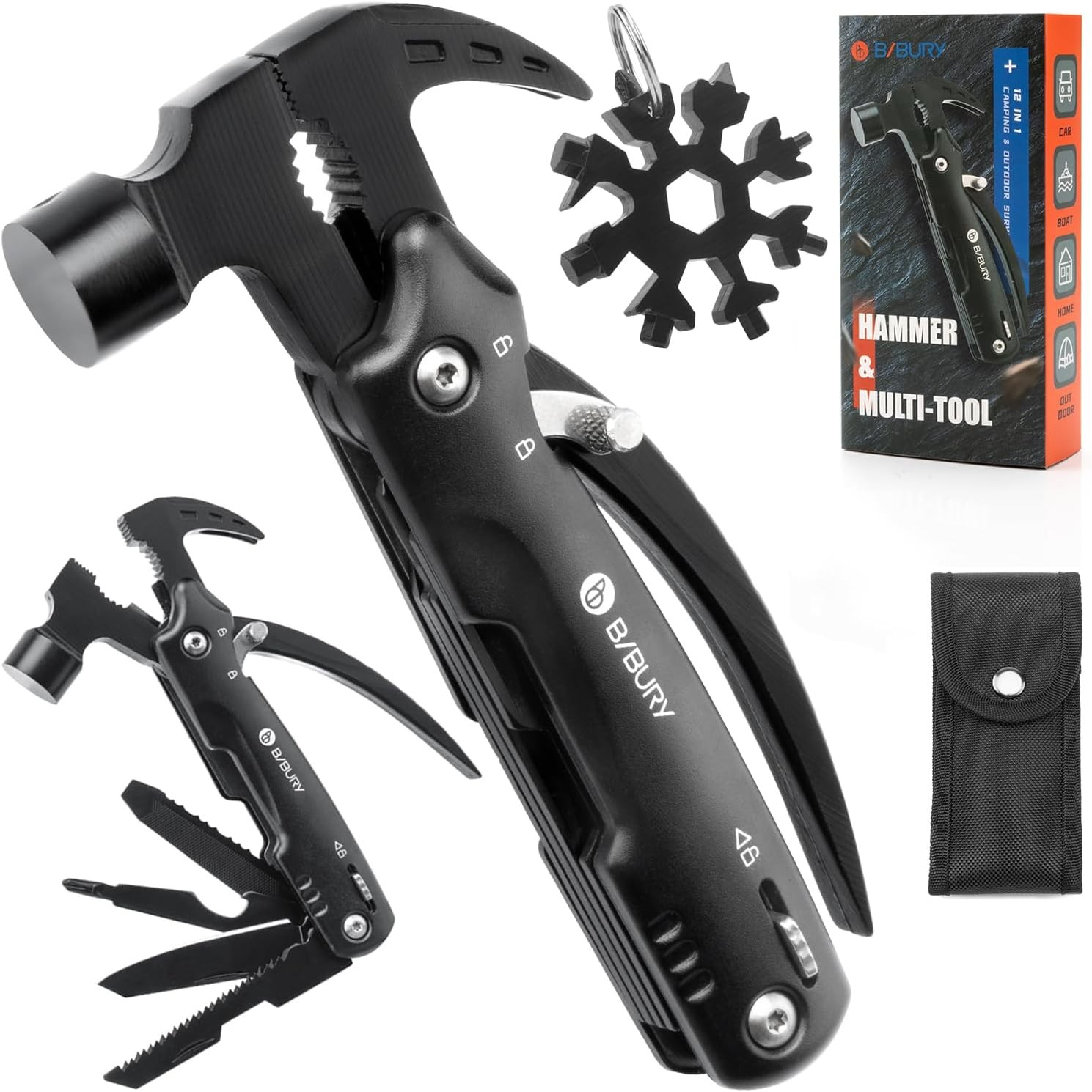 BIBURY Valentines Day Gifts for Him, 12 in 1 Multitool Hammer with Snowflake Too