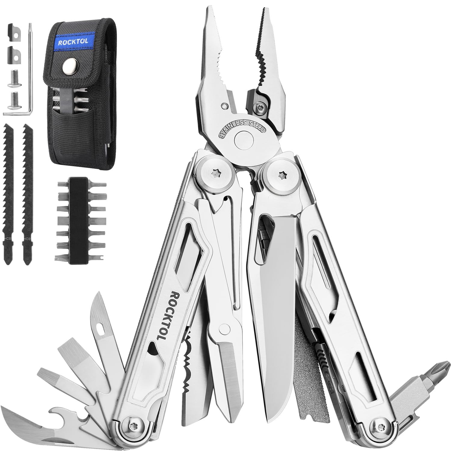 29-in-1 Heavy-Duty Multitool Pliers with Replaceable Wire Cutters & Saw, Camping