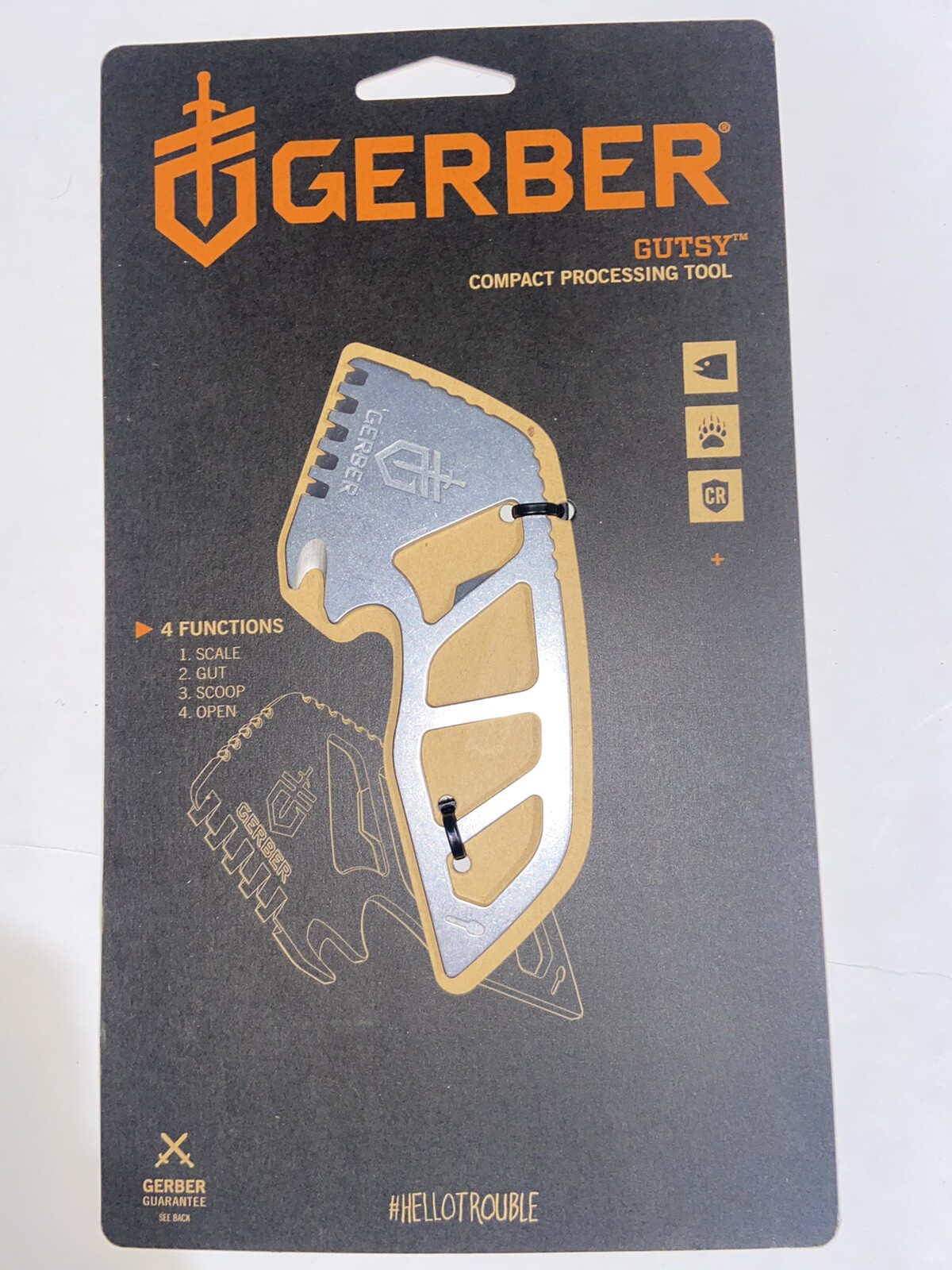 Gerber Gutsy Black Four Function Compact Processing Tool Scale Gut Scoop Open