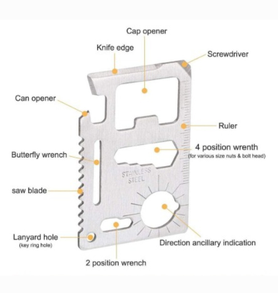 [2X] Multi Survival Tool 11-in-1 Stainless Steel Credit Card Survival Tool [B34]