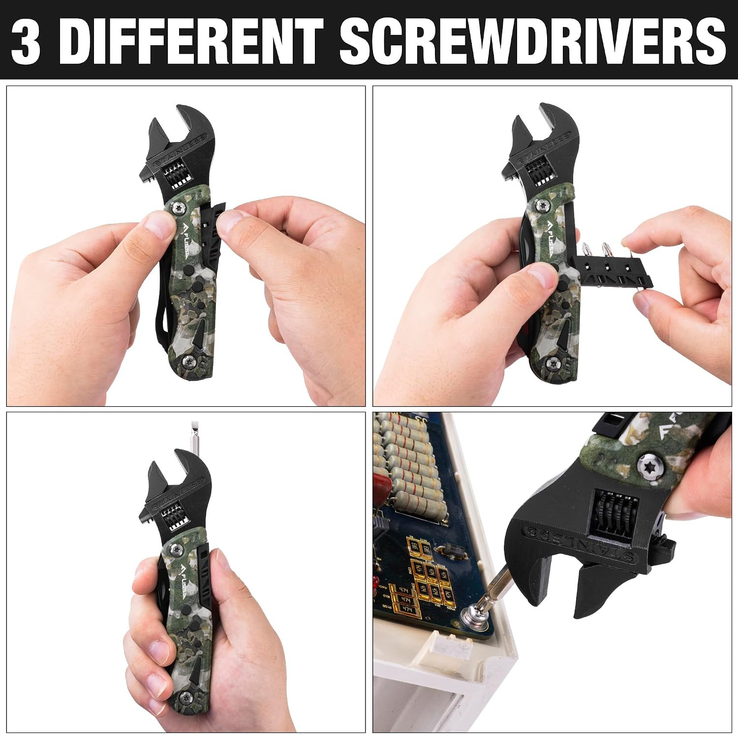13-in-1 Stainless Steel Multi Tool Wrench with LED Light and Sheath