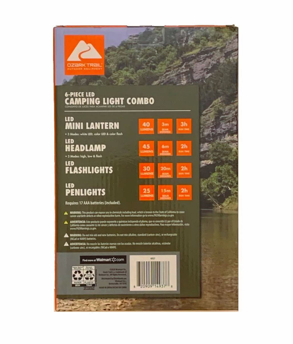 Ozark-Trail Outdoor 6-Piece Set LED Camping Hiking Hunting Light Combo Pack NEW