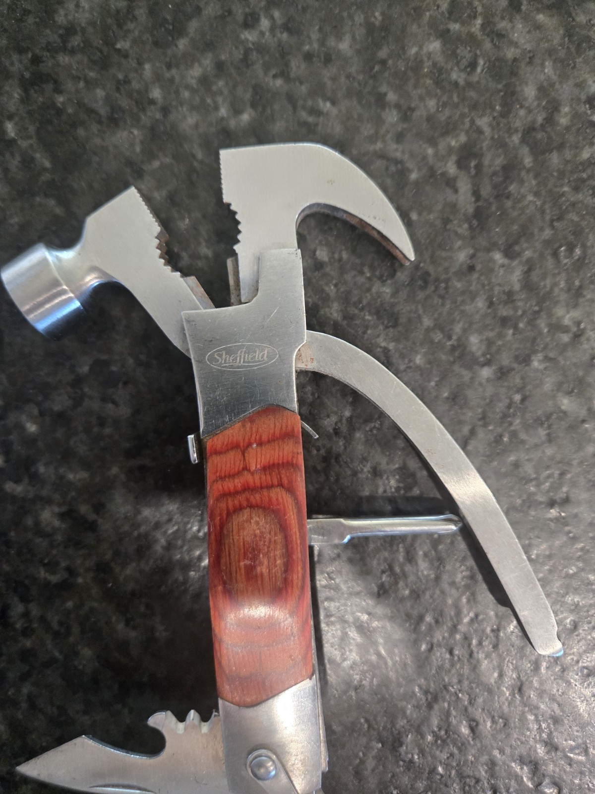 Sheffield 12913 The Hammer 14-In-1 Multi Tool Stainless Steel & Hardwood Handle