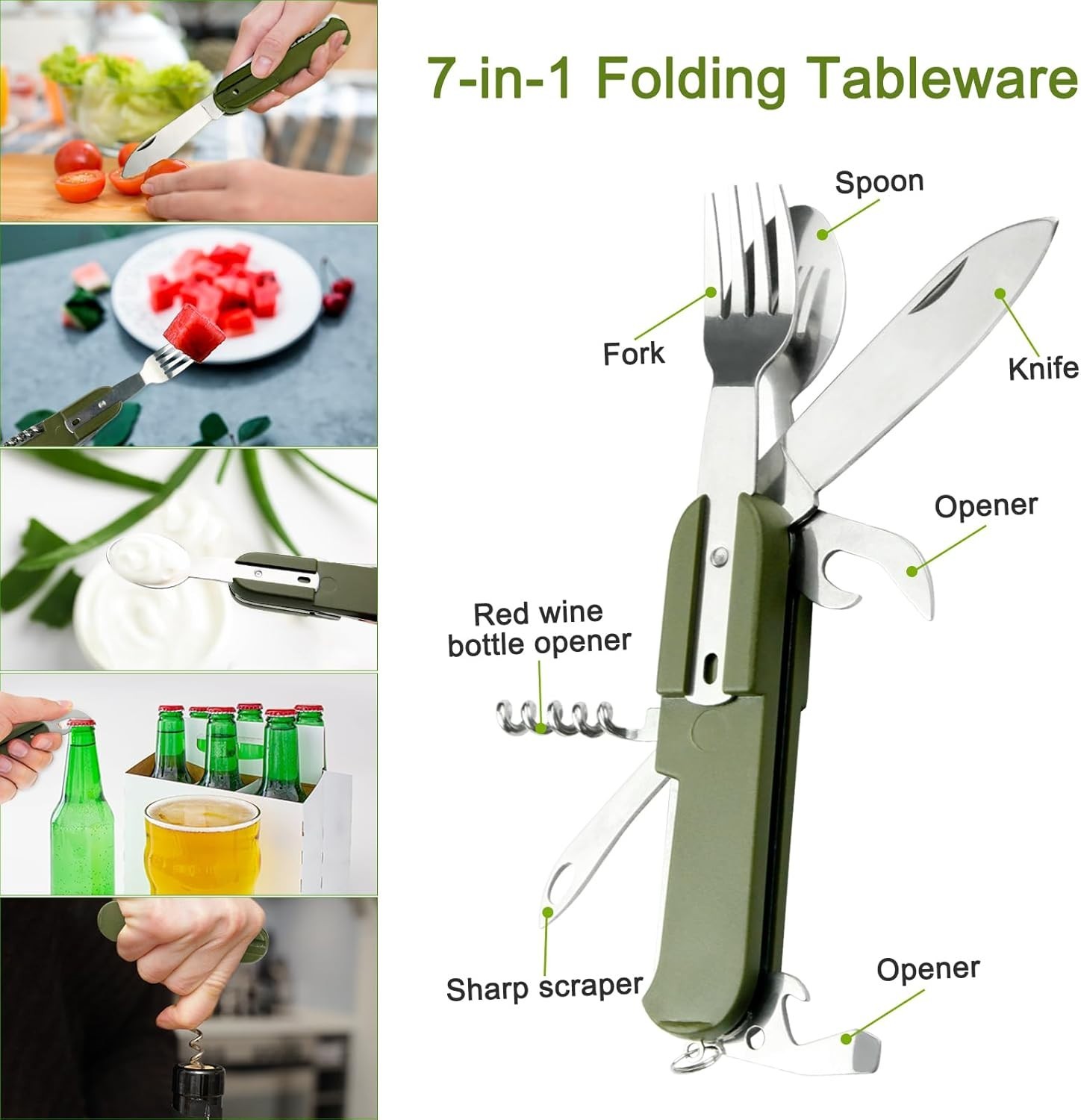 7-In-1 Stainless Steel Multi Function Camping Tool Utensils Knife Spoon Opener