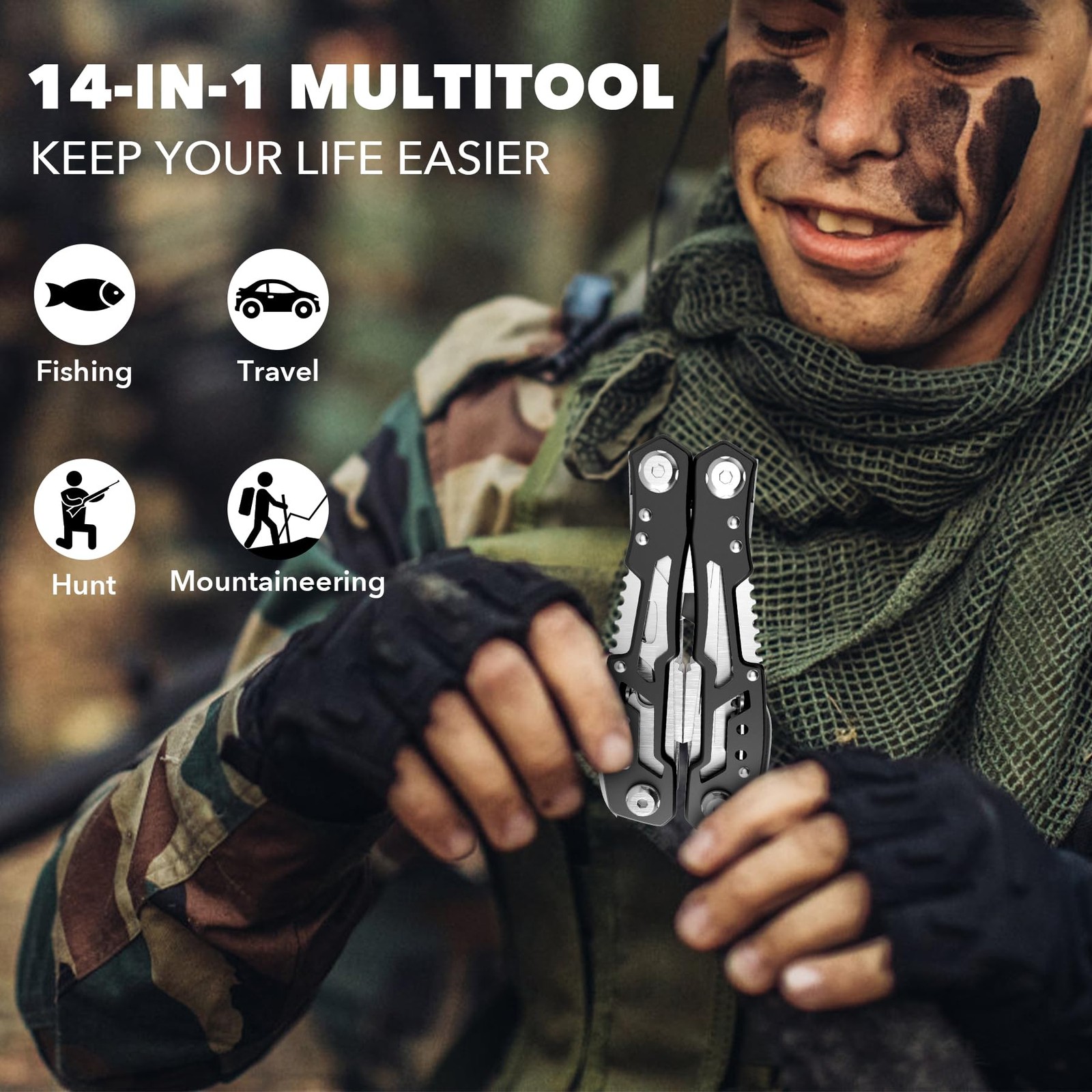 14-In-1 Multitool with Safety Locking, Professional Stainless Steel Multitool…
