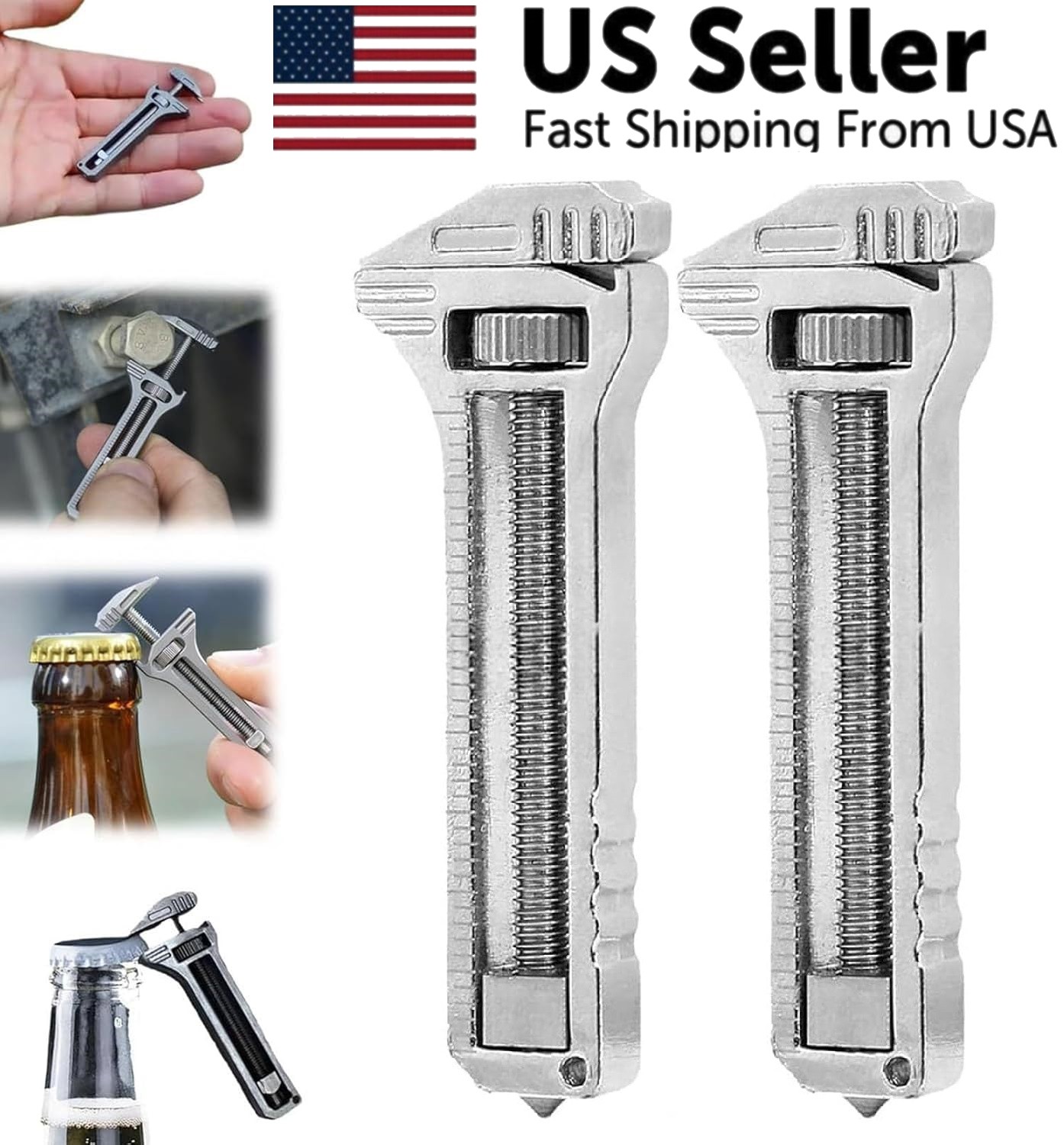 2PCS Compact Titanium Hiking Multitool Mini Multitool Wrench Opener Keychain NEW