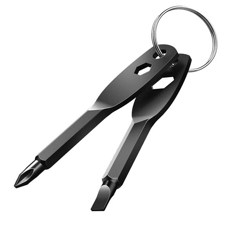 4 In 1 Screwdriver Keychain Set EDC Pocket Tool Hex Nut Wrench Key Ring
