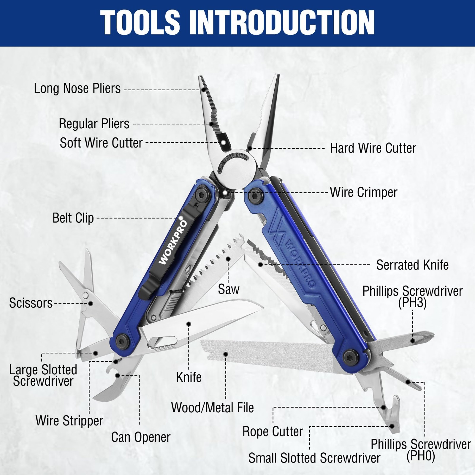 18-in-1 Multi Tool Pliers, Stainless Steel EDC Multitool with Knife, Safety Lock