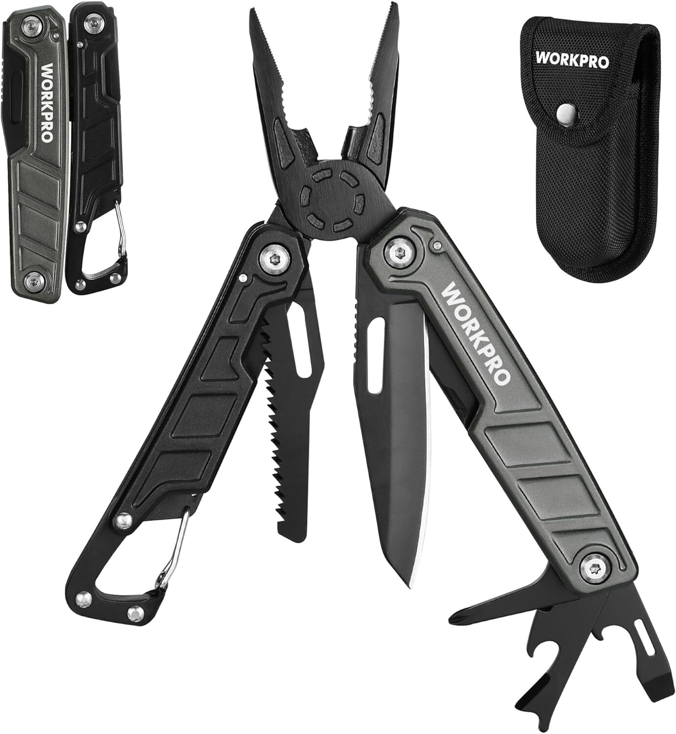WORKPRO Multitool-11 in 1 with Pocket Clip and Sheath-EDC Safety Lock Metal NEW