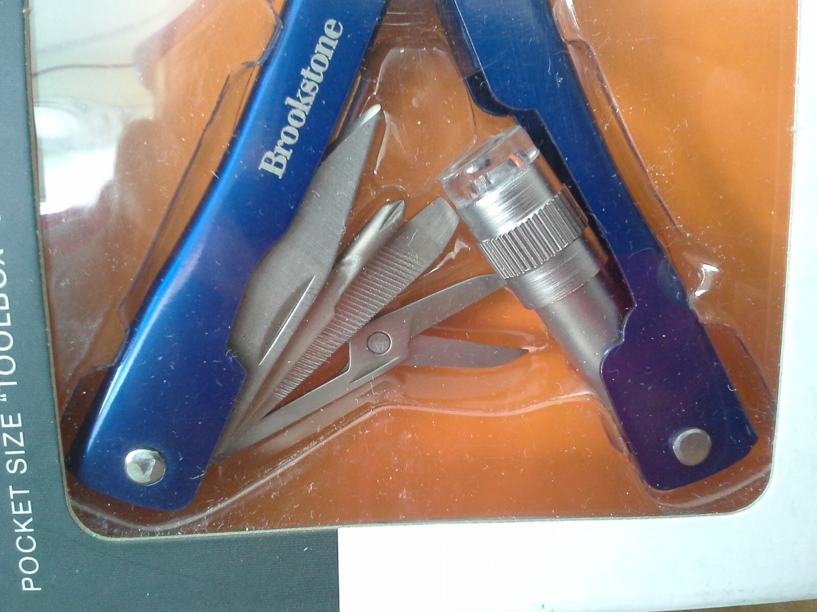 Brookstone 725704 Blue 8-in-1 multi-tool pocket size toolbox. Working. VGC