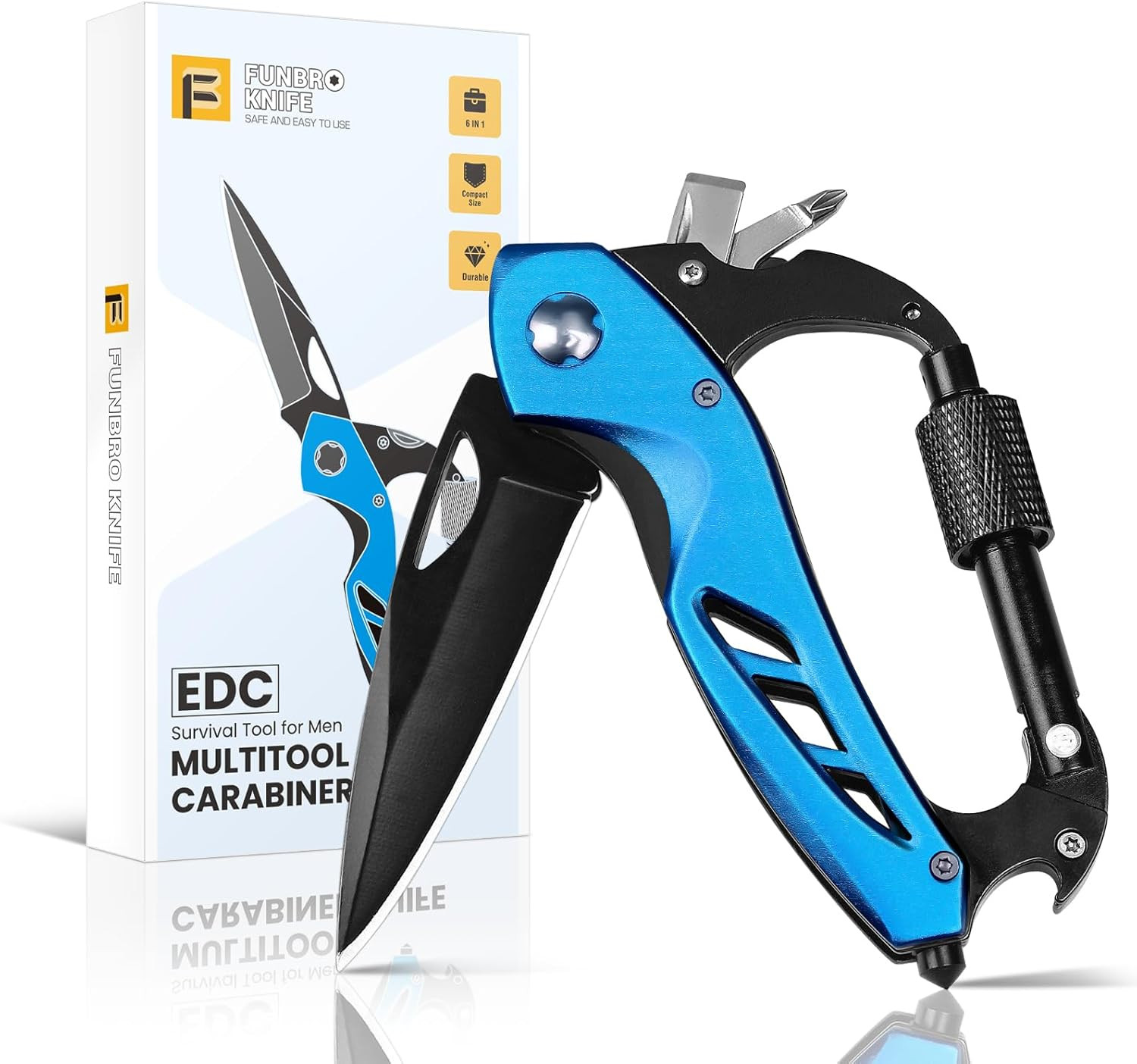 EDC Multitool Carabiner with Knife, Bottle Opener, Window Breaker and Screwdrive