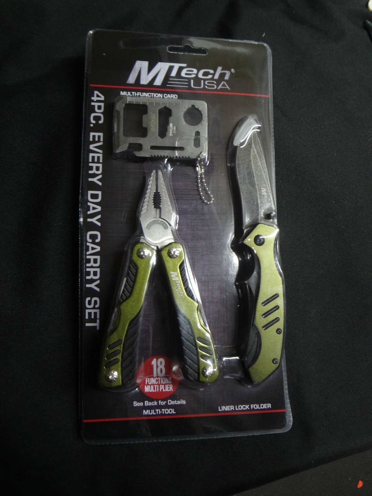 4pc Multi Tool Kit Tactical Rescue Pocket Knife Pliers Survival Card Camp RV UTV
