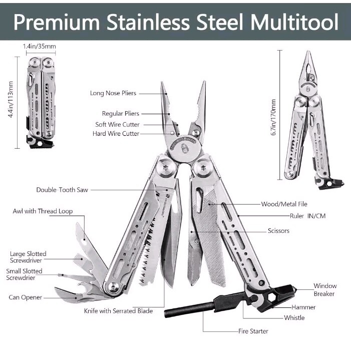 HX OUTDOORS 19 In 1 Multi Tool Pocket Knife Set, Stainless Steel Multitool Pl…