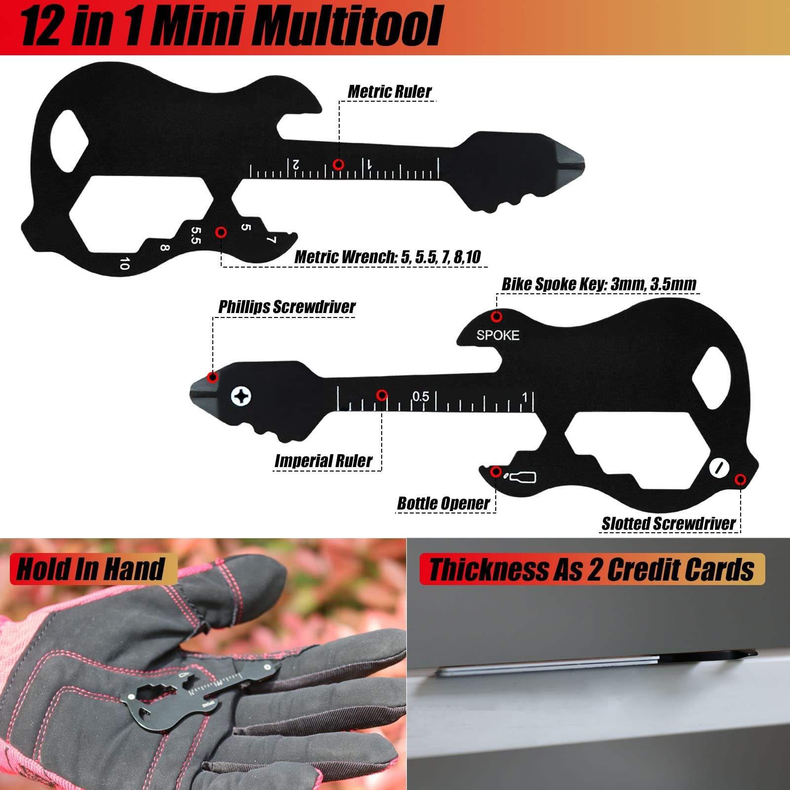 2pcs Guitar Keychain Multitool, Pocket Tool, Wallet Tool, 12 in 1 Bottle Opener