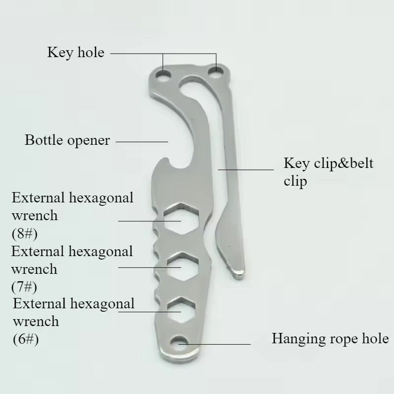 EDC Pocket Multitool Keychain Wrench Bottle Opener Stainless Steel Utility Clip