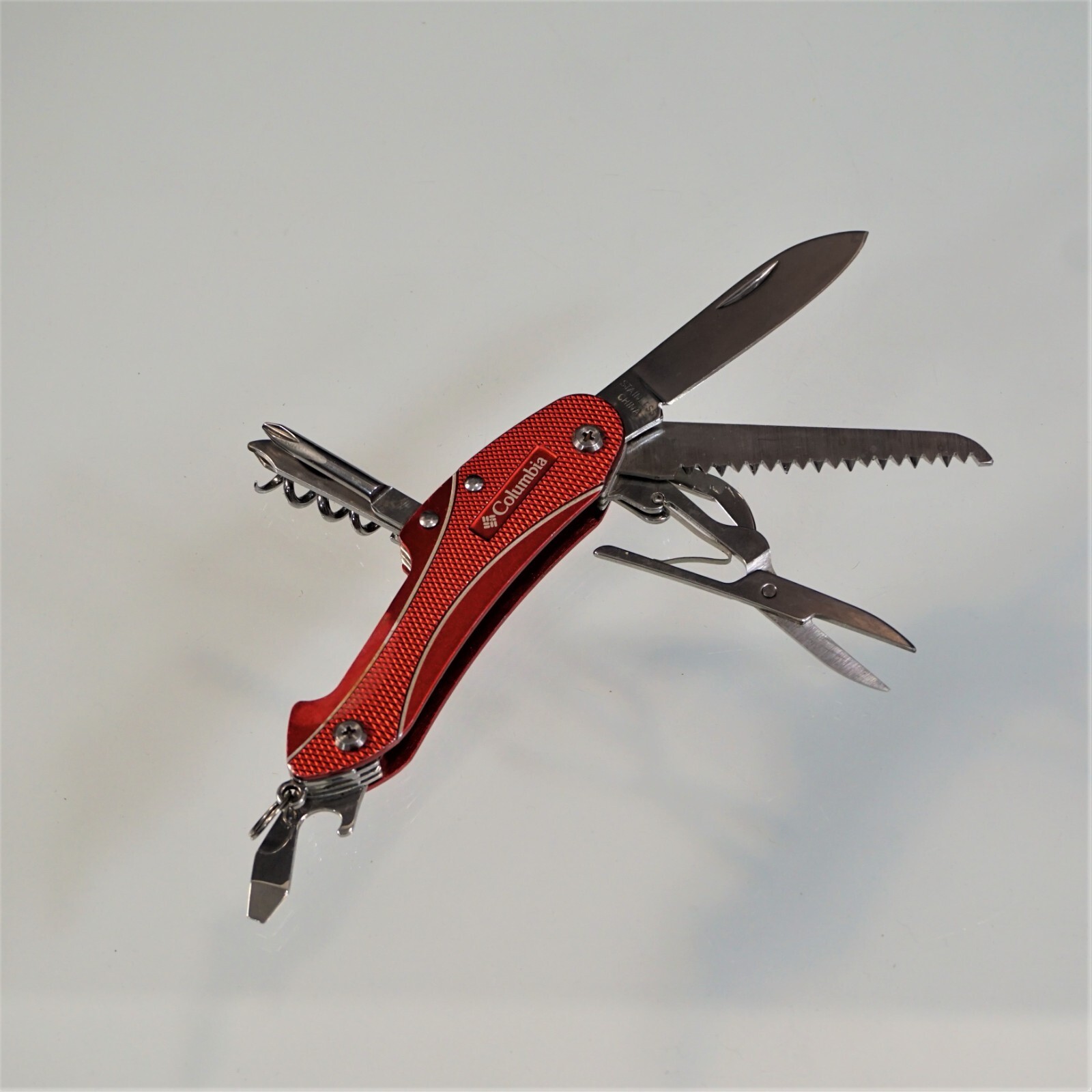 Columbia Pocket Knife Field Gear Fire Red Multi Tool 10 Function