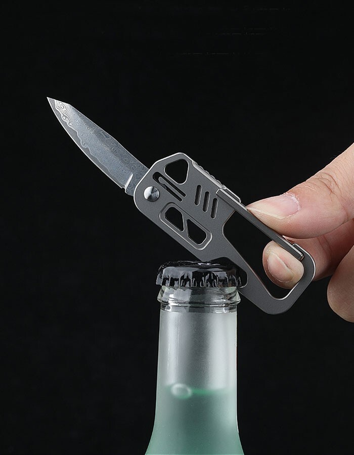 EDC Titanium Alloy Damascus Blade Keychain Outdoor Portable Folding Multi-Tools
