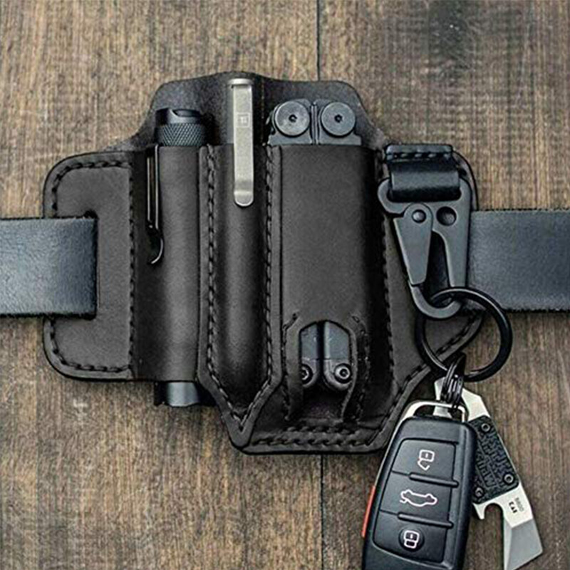 EDC Belt Organizer Multitool Leather Sheath for Leatherman Knife Pen Flashlight