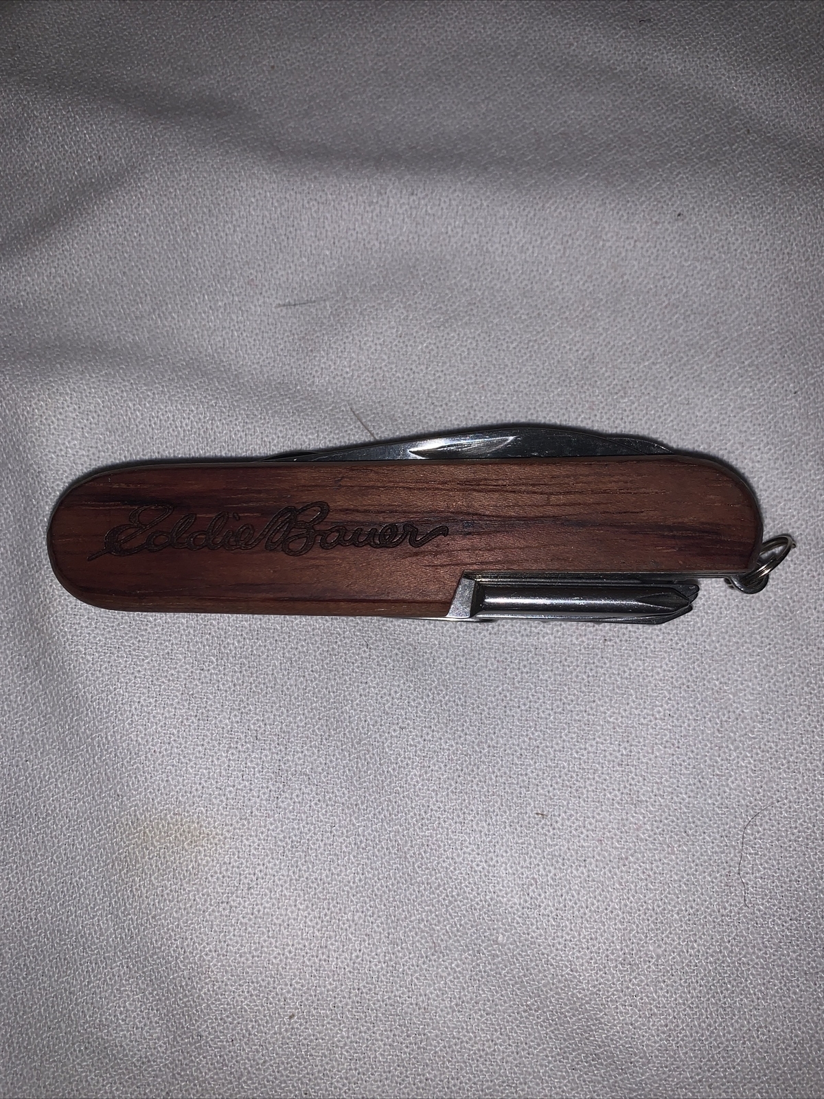 Eddie Bauer Pocket Knife Mulitool Wood Handle 11 Functions Stainless 2.5” Blade