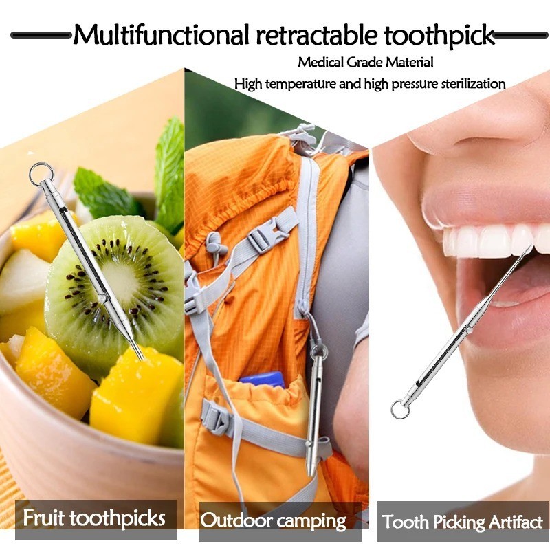 1pc Portable Titanium Toothpick with Keychain Holder Reusable Outdoor Tool – NEW