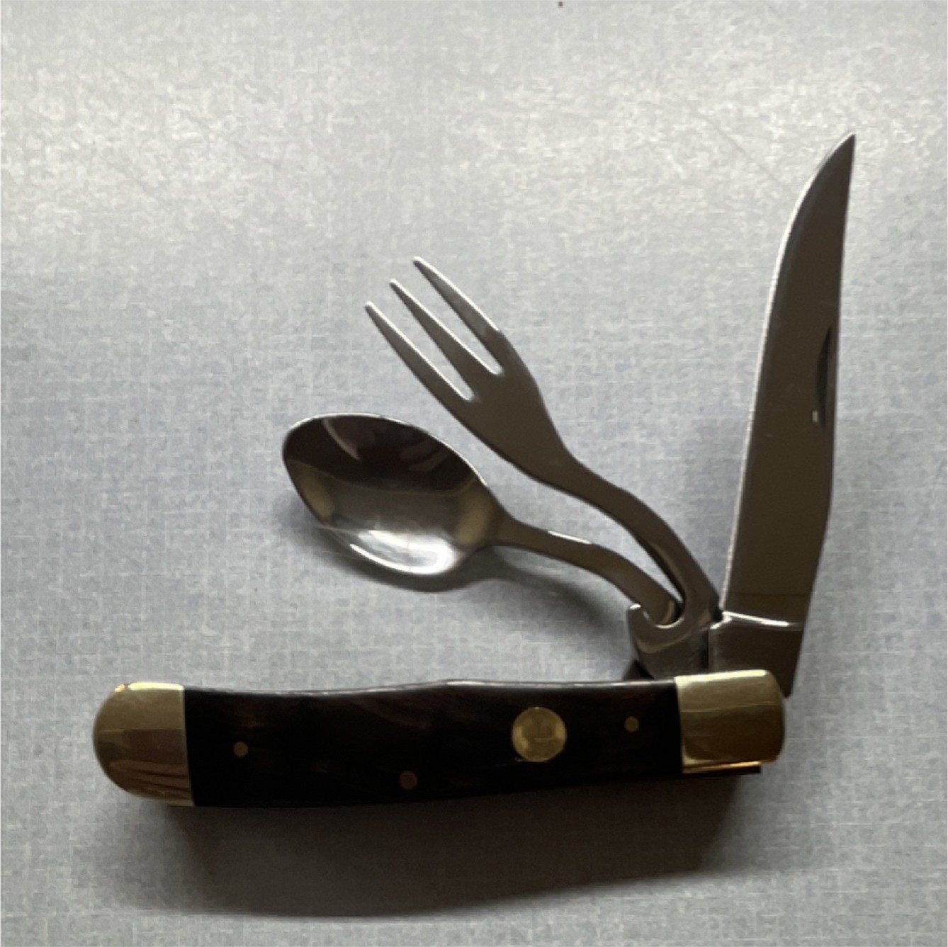 Folding Multi-tool Knife Fork Spoon Stainless Steel Black Gold Handle