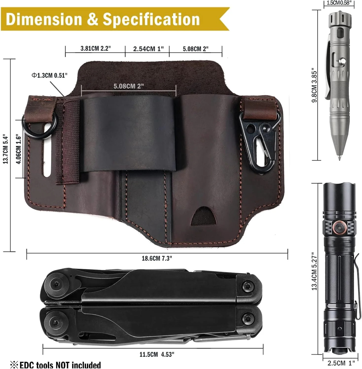 Leather Multitool Sheath – EDC Belt Organizer for Leatherman Tools, Flashlight,