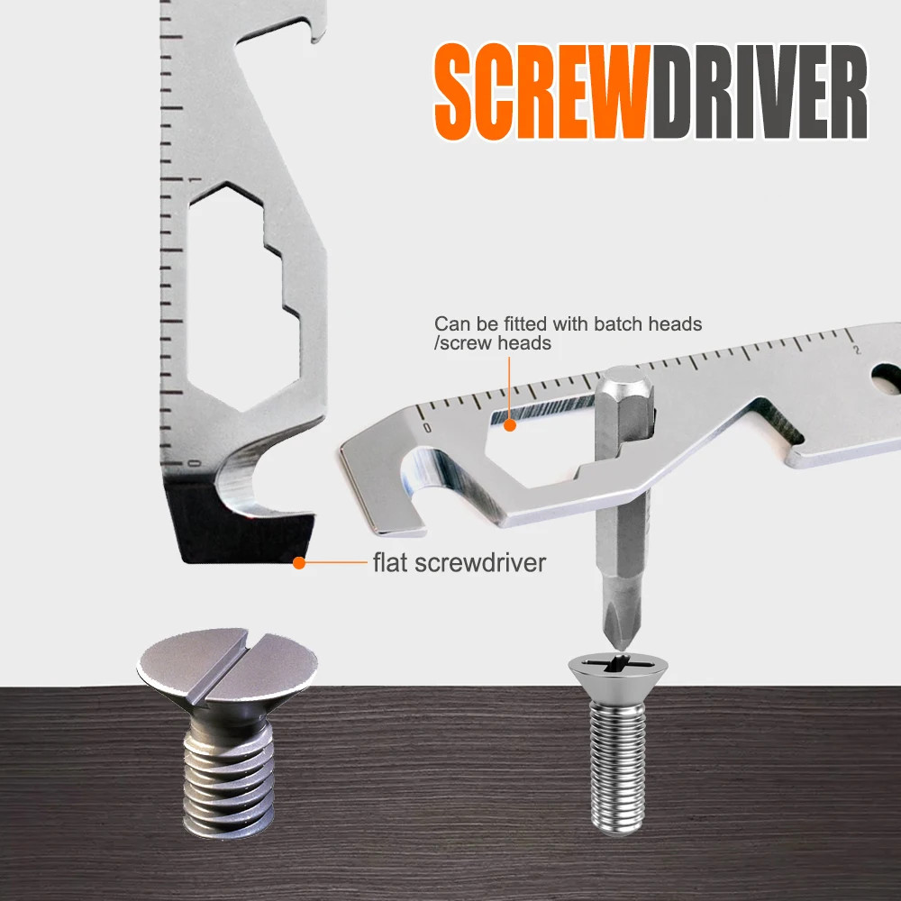 Inch/Metric 10 in 1 EDC Pocket Survival Tool Camping Screwdriver Bottle Opener R