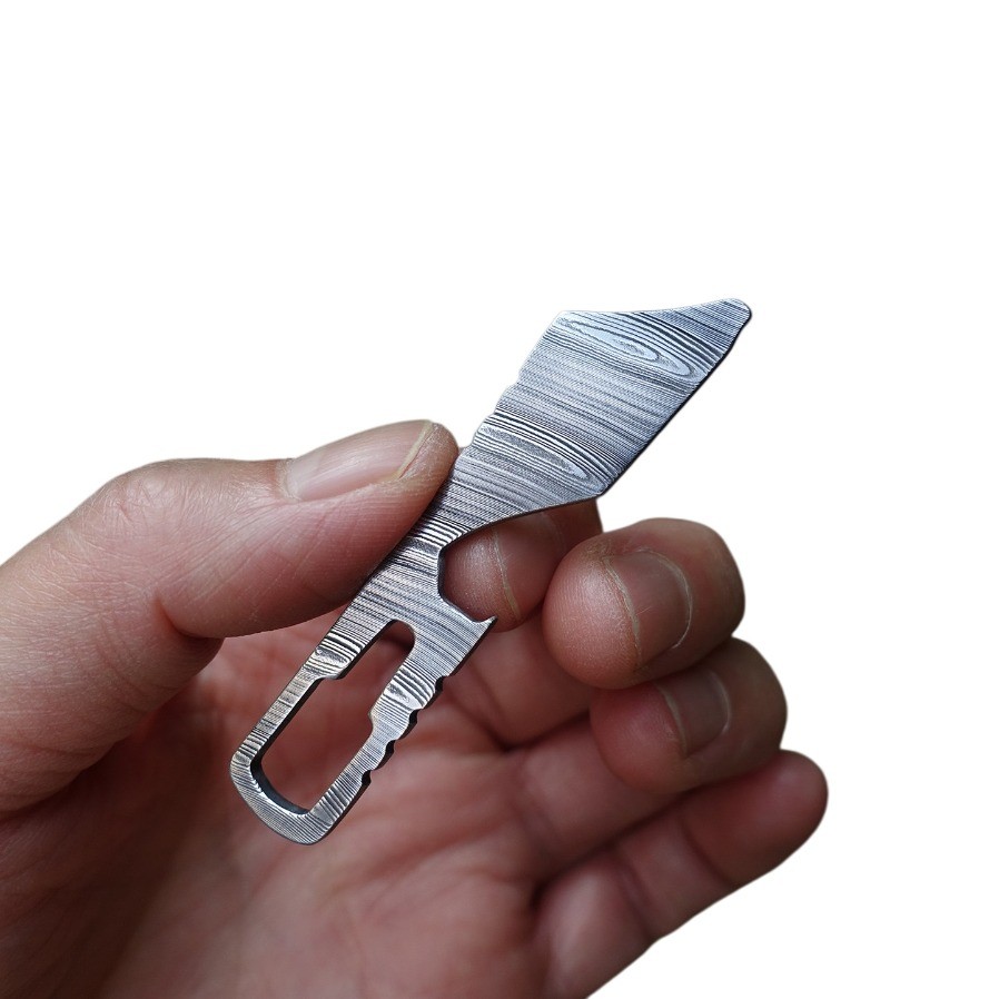 RWL-34 Damascus Steel Tactical Pry Bar Keychain EDC Tool Swedish Powder Steel