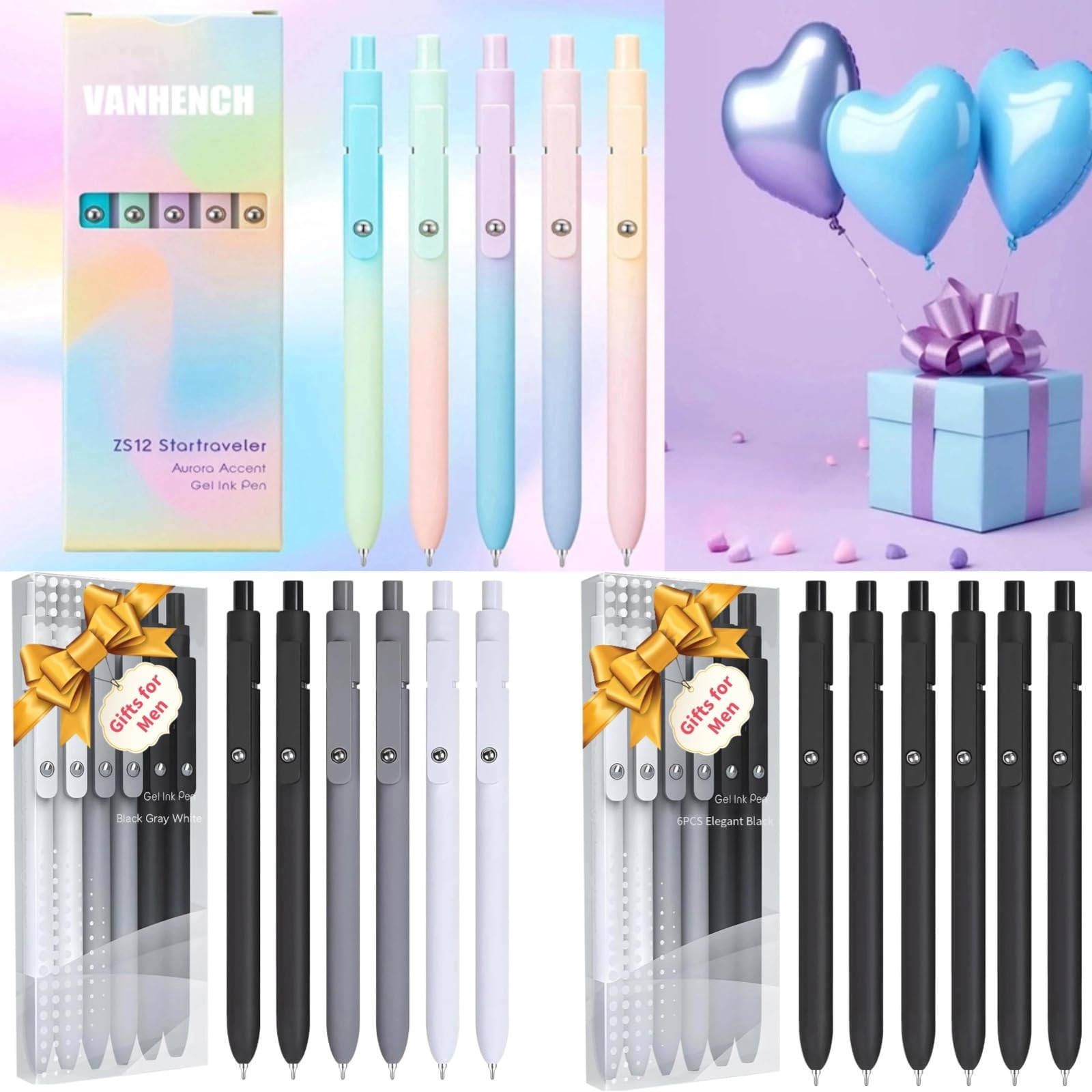 5 PCS Aesthetic Gel Pens, Black Ink, Fine Point, Smooth Writing, Note Taking