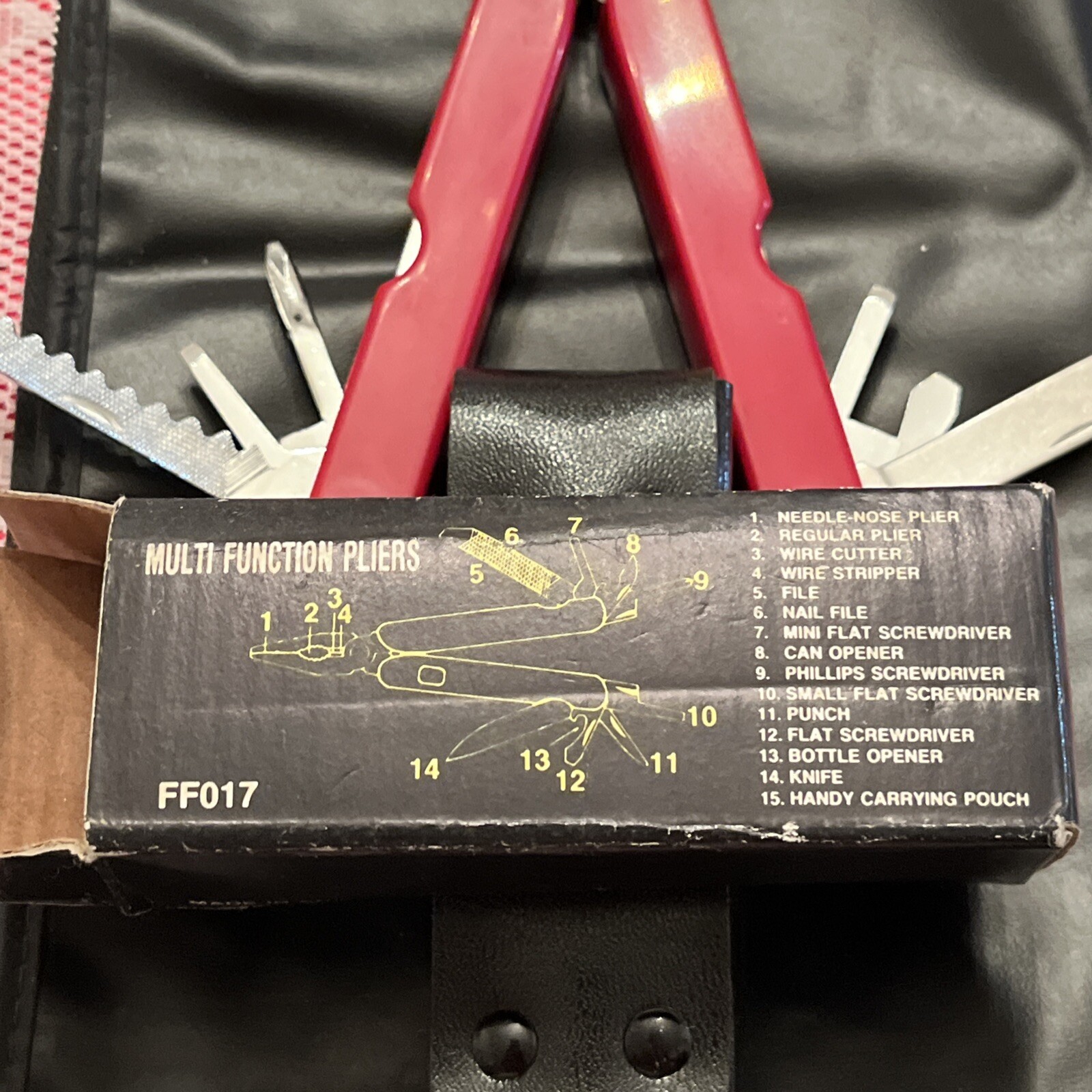 Multi Tool 8 Blade Pocket Knife Red Handle Black Sheath NIB
